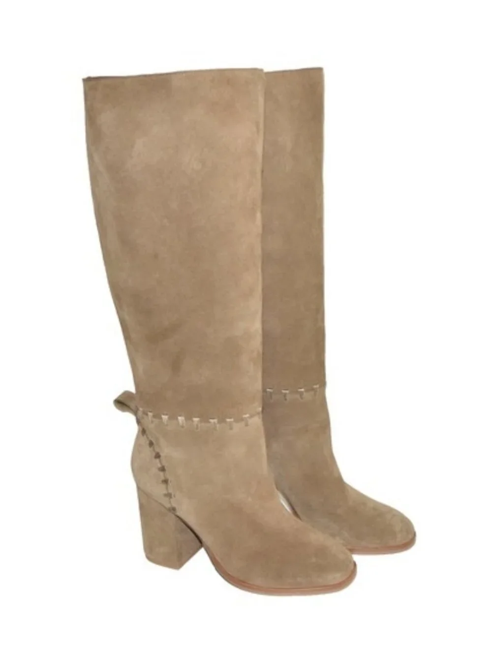 New Tory Burch Contraire Block Heel Suede Boot River Rock Brown 10.5 DD23
